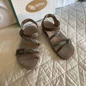 Aetrex Brown Sandals with Blue Braided Straps
